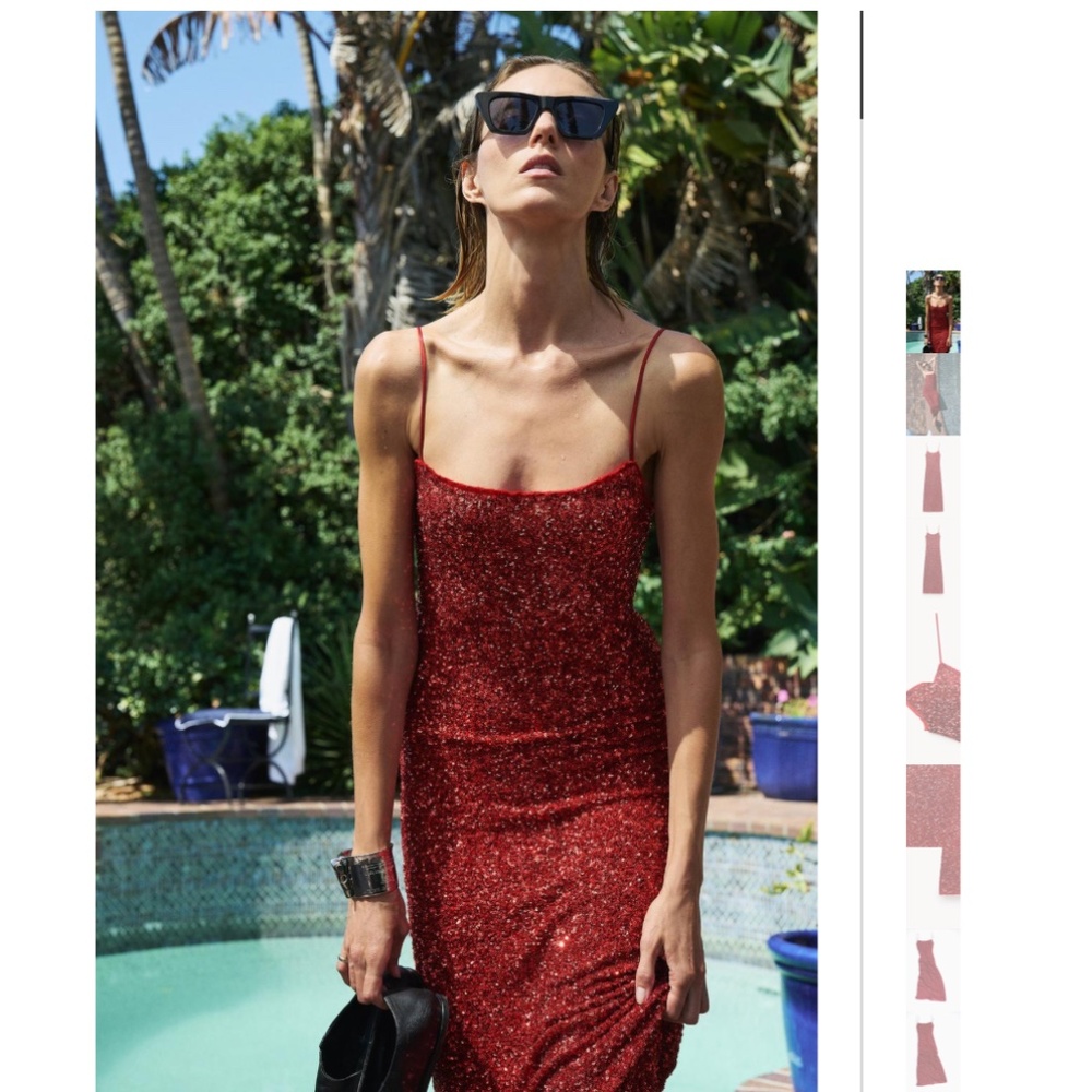Red Sequin Midi Dress - Zara - XS